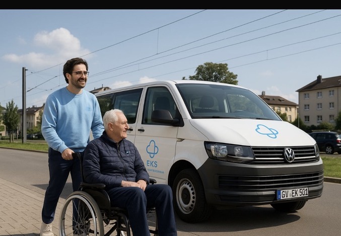 EKS Krankenbeförderung mit Rollstuhlfahrer und Fahrzeug